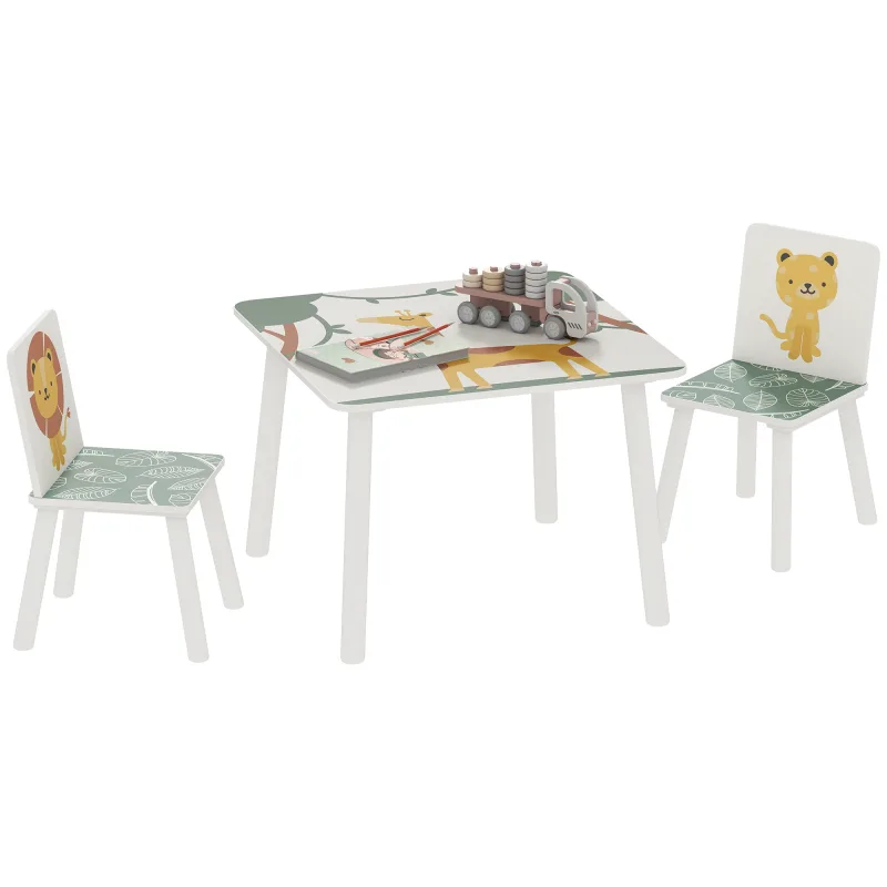 3-Piece Kids Toddler Table and Chair Set Furniture for Boys and Girls Aged 3-8, Bedroom, Nursery, Playroom, Green