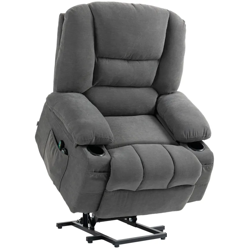 Power Lift Chair, Electric Recliner Chair with Vibration Massage, Heat, Side Pockets, Quick Assembly, Charcoal Gray