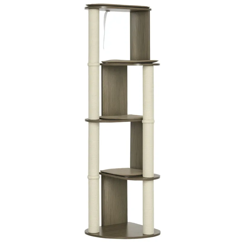 65" Corner Modern Cat Tree Tall for Climbing, Large Multilevel Cat Tower with Scratching Posts, Cream White