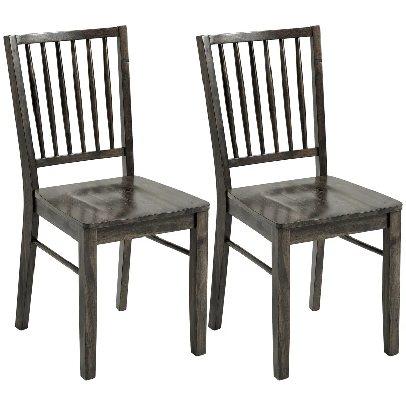 Dining Chairs Set of 2 Ergonomic Solid Wood, Armless Kitchen Chairs with Rubberwood Legs, Charcoal Gray