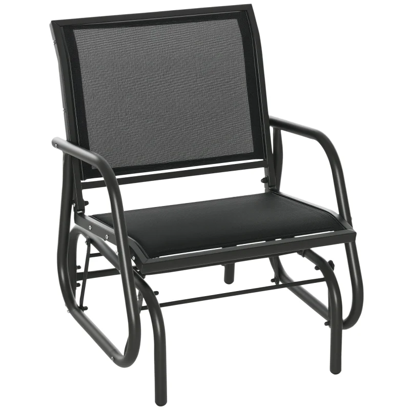 Outdoor Glider Chair, Steel Swing Chai with Curved Armrests for Porch, Garden, Poolside, Balcony, Black