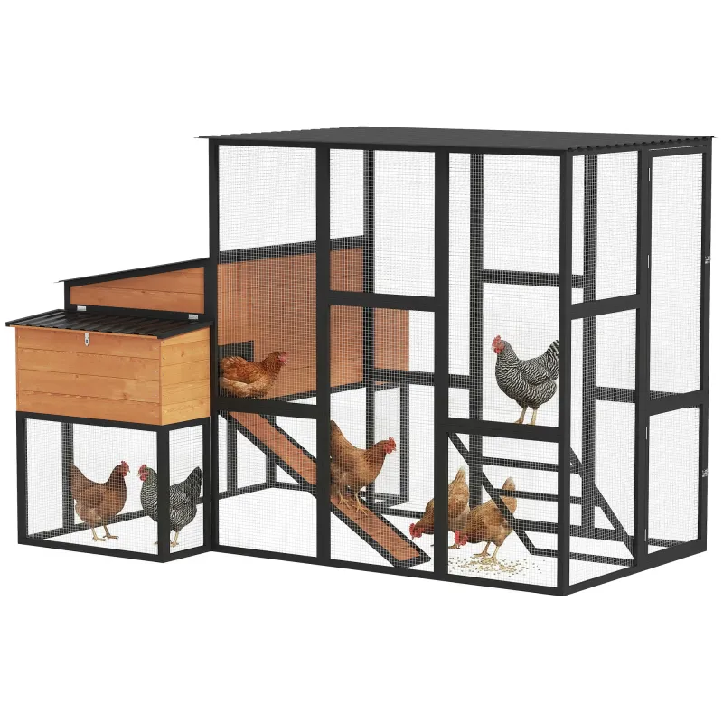 105" Large Chicken Coop, Walk-in Wooden Hen House for 7-12 Hens, Poultry Cage Chicken House with Run, 2 Nesting Boxes