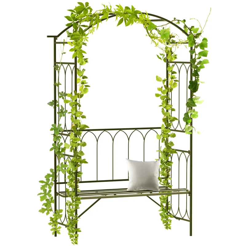 Metal Trellis Arbor Arch for Climbing Plants with Garden Bench, Grow Grapes and Vines, Decorative Seating, Black