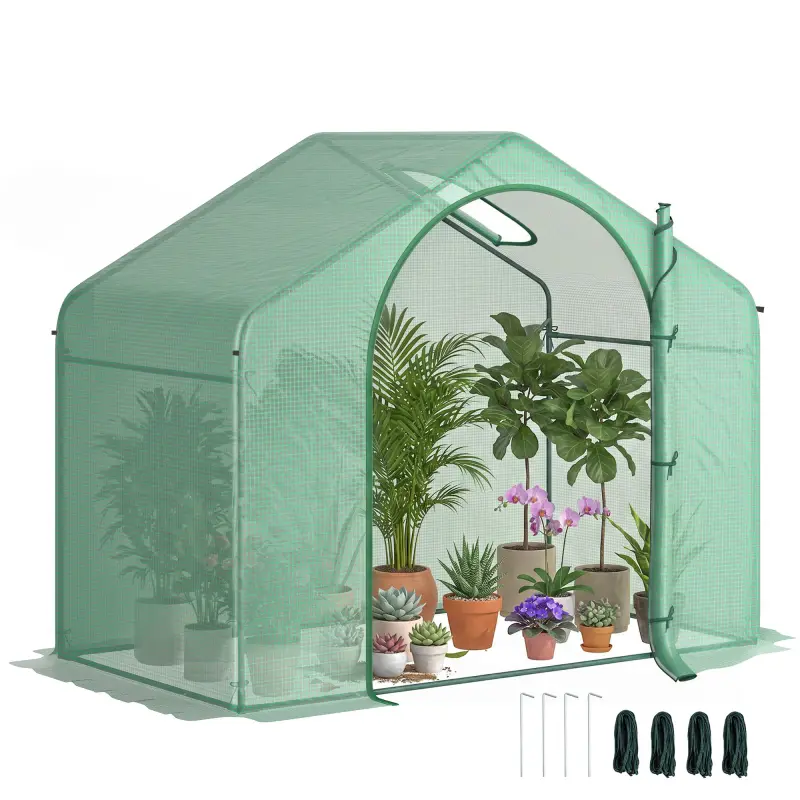 6' x 3' x 5' Portable Walk-in Greenhouse, PE Cover, Steel Frame Garden Hot House, Zipper Door, Top Vent for Flowers, Vegetables, Saplings, Tropical Plants, Green