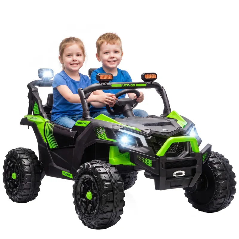 24V 2 Seater Ride On Truck Car for Big Kids with Remote Control, Dual Motors, 4-Wheel Suspension for Ages 3-8, Green