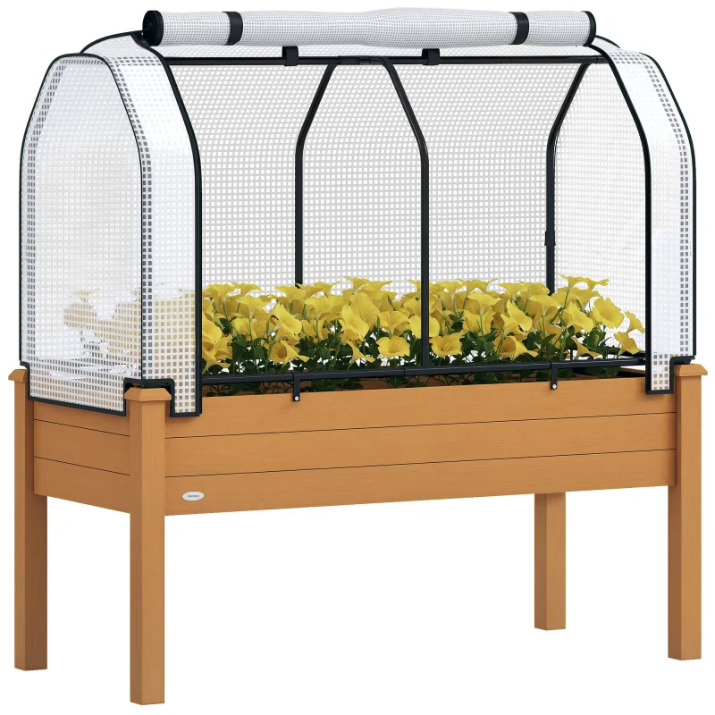 Raised Garden Bed with PE Greenhouse Cover Outdoor Planter Box for Herbs and Vegetables, 48 x 22 x 46 inch, Sand