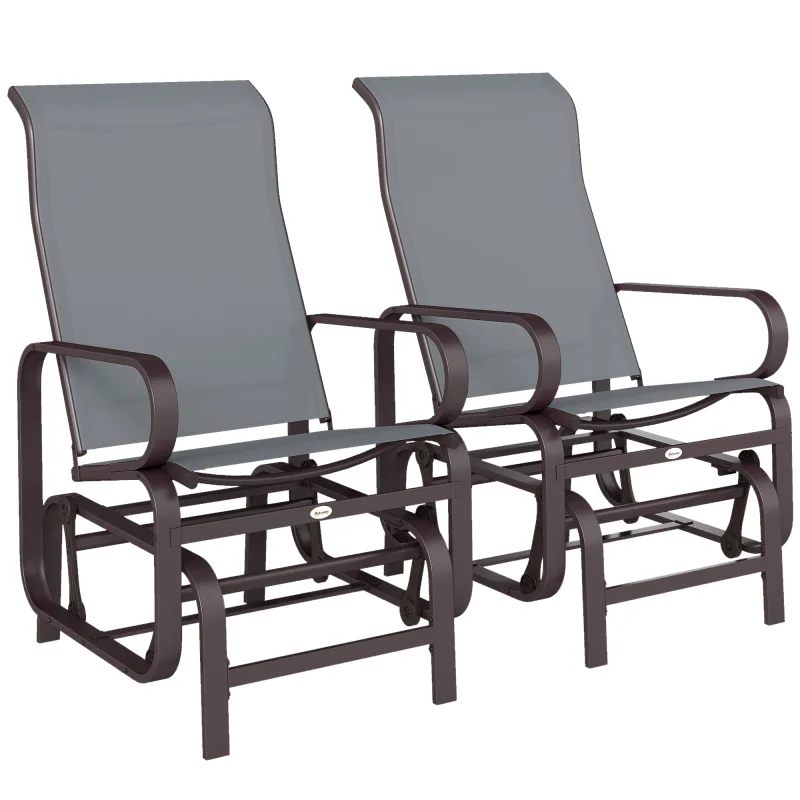 Gliding Lounger Chair Set of 2, Single Rockers with Lightweight Metal & Mesh Construction, Gray