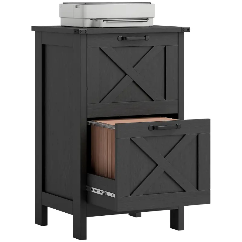 Vertical File Cabinet with 2 Drawers, Rustic Farmhouse Office Storage Cabinet for A4, Letter Size, Distressed Black