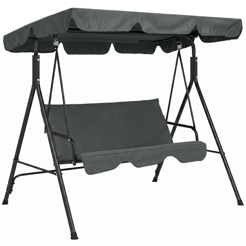 3-Seat Outdoor Patio Swing Chair w/ Cushion, Steel Frame Stand, Adjustable Tilt Canopy for Patio, Garden, Gray