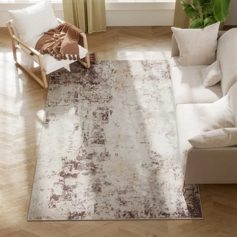 Machine Washable Area Rug 4x6, Non-Slip Modern Abstract Floor Carpet for Living Room, Bedroom, Dining Room, Mixed-Brown