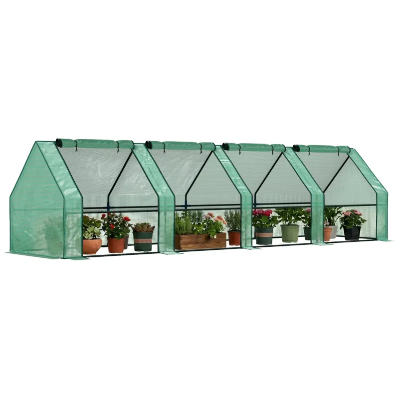 Portable Mini Greenhouse, Outdoor Garden with Large Zipper Doors and Water/UV PE Cover, 12' x 3' x 3', Green