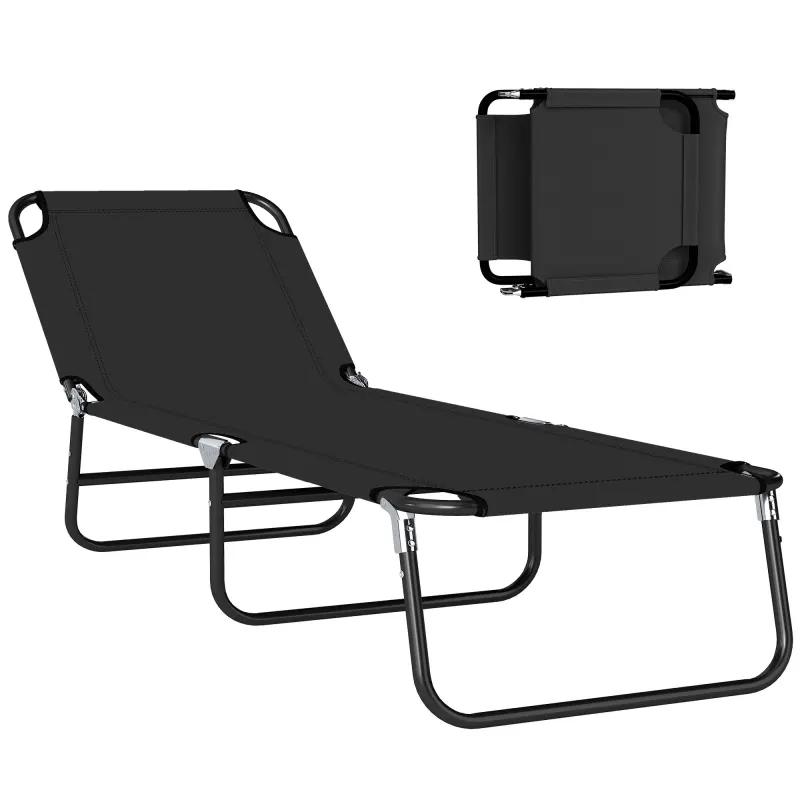 Folding Chaise Lounge Pool Chairs, Outdoor Sun Tanning Chairs with 5-Level Reclining Back, Steel Frame for Beach, Yard, Patio, Black