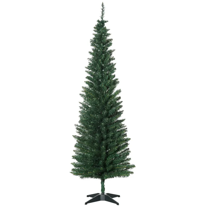 6' Artificial Pencil Christmas Tree, Slim Xmas Tree with 390 Realistic Branch Tips and Plastic Stand, Green