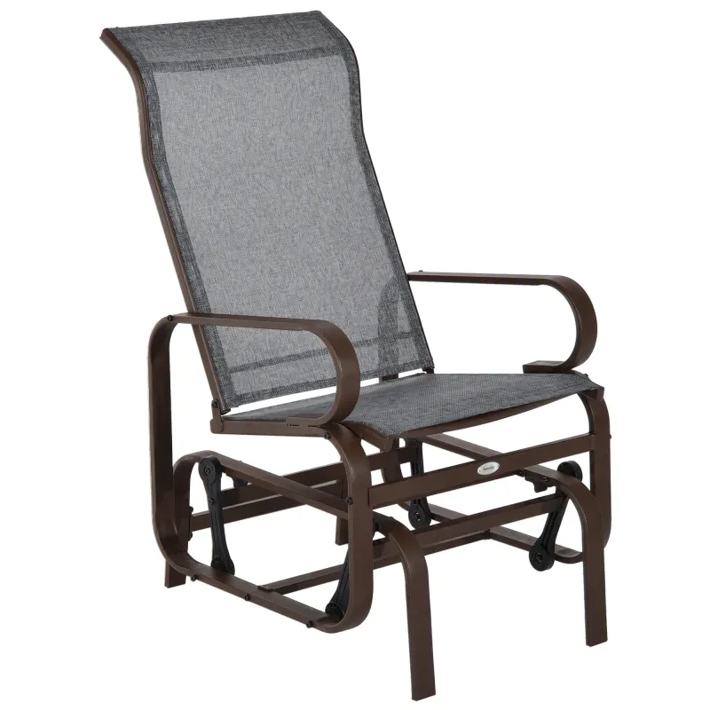 Gliding Lounger Chair, Single Rocker with Lightweight Metal & Mesh Construction, Gray