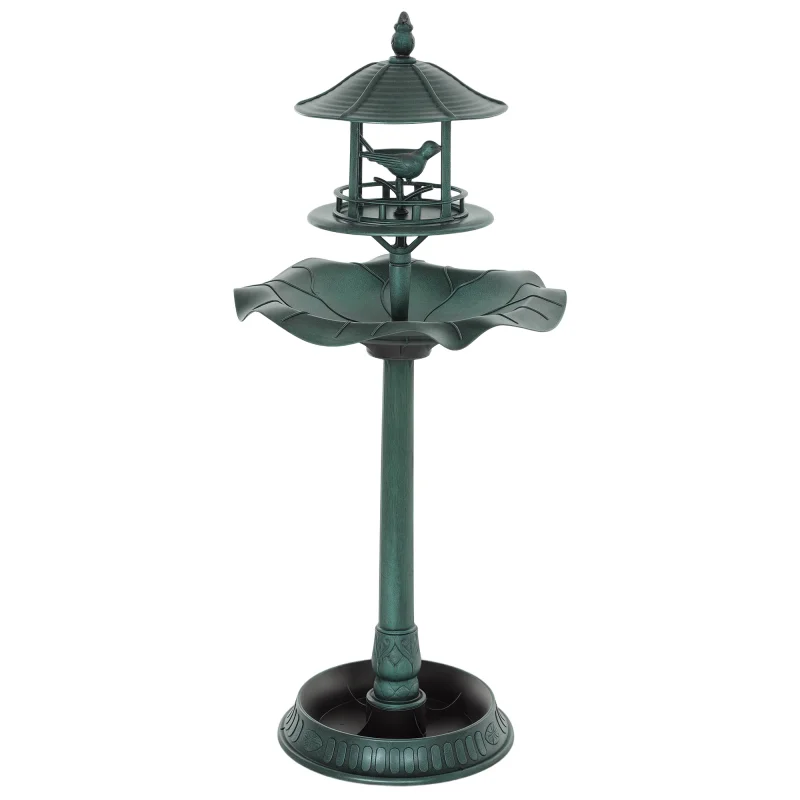 3 in 1 Garden Bird Bath Bowl Pedestal with Bird Feeder, Large Water Basin, Underneath Flower Planter, Green