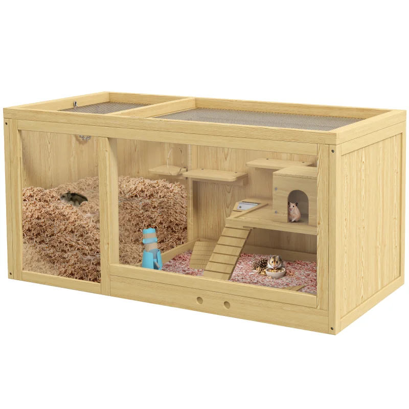 Extra Large Wooden Hamster Cage with Pull-out Tray, Seesaws, Ladder