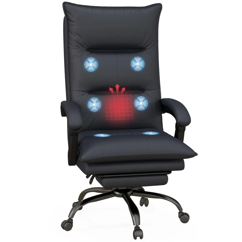 Executive Massage Office Chair with 6 Vibration Points, Microfiber Computer Desk Chair, Heated Reclining Chair with Footrest, Armrest, Double Padding, Charcoal Gray