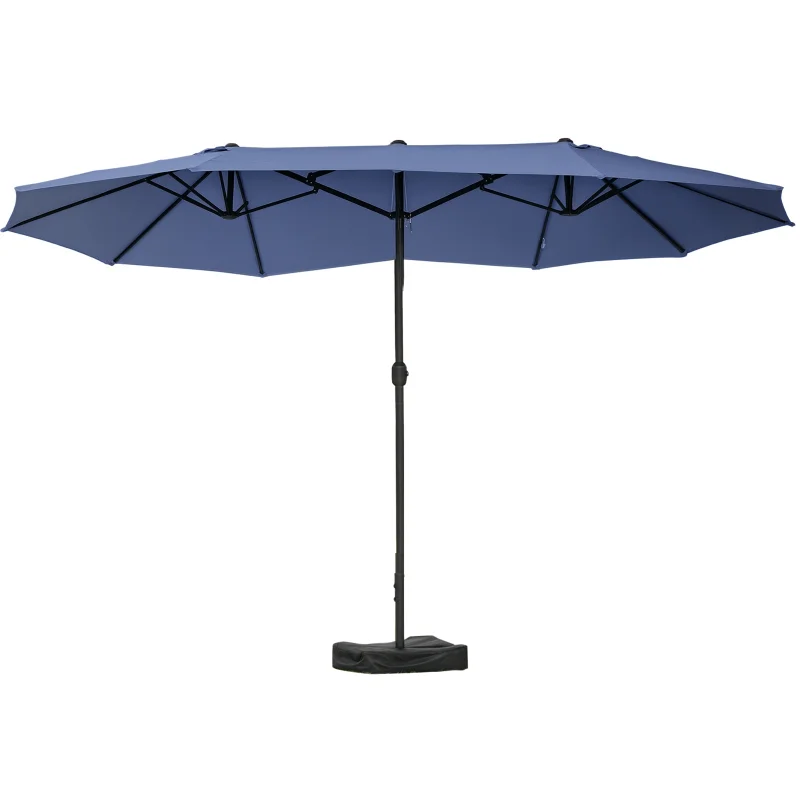 Patio Umbrella 15' Steel Rectangular Outdoor Double Sided Market with base, Sun Protection & Easy Crank, Dark Blue