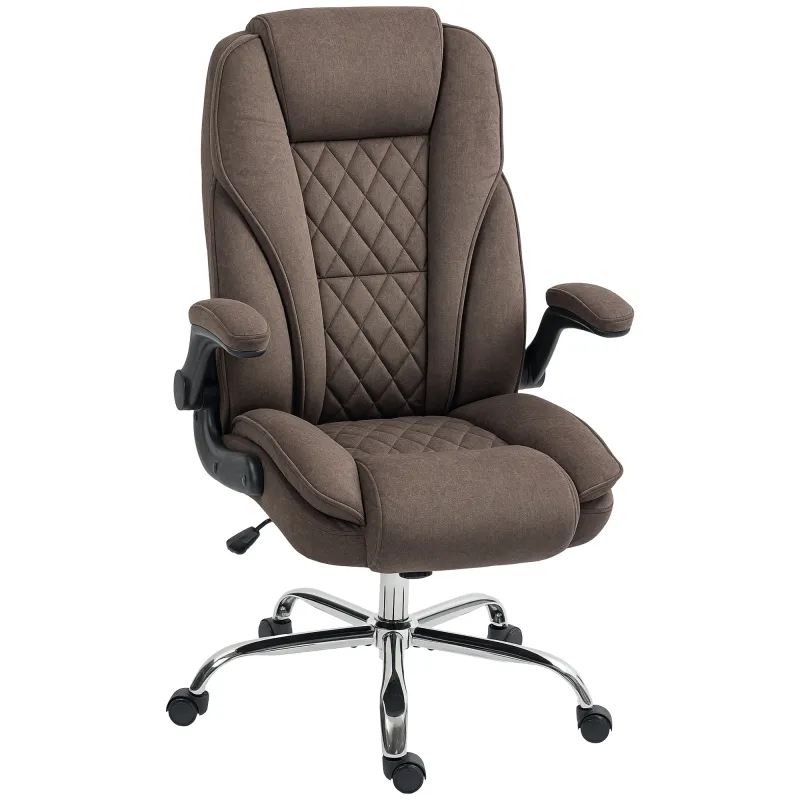 Executive Office Chair, Desk Chair with Flip-up Armrest, Diamond Fabric Computer Chair for Home Office, Dark Brown