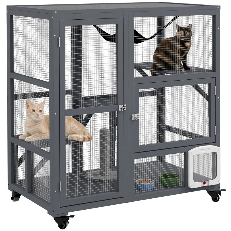 Cat House, Indoor Cat Enclosure on Wheels with Openable Top, 39"