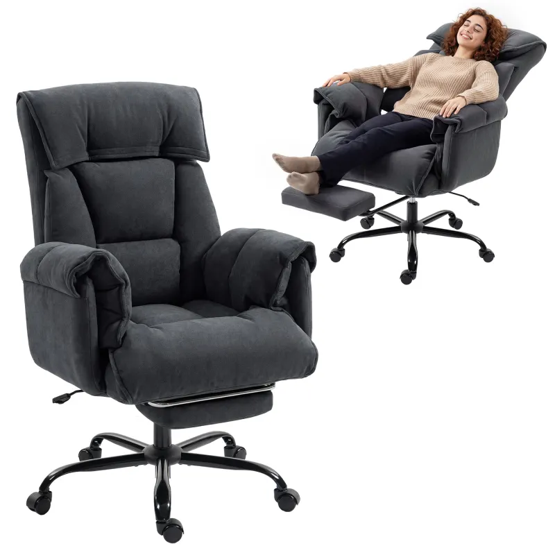 High Back Office Chair, Reclining Desk Chair with Footrest, High Resilience Foam, Rolling Wheels, Dark Gray