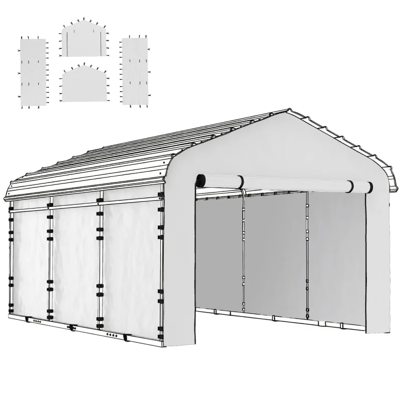 Carport Replacement Sidewall Panel for 12' x 20' Carports, UPF50+ Waterproof Replacement Side Wall Cover, White