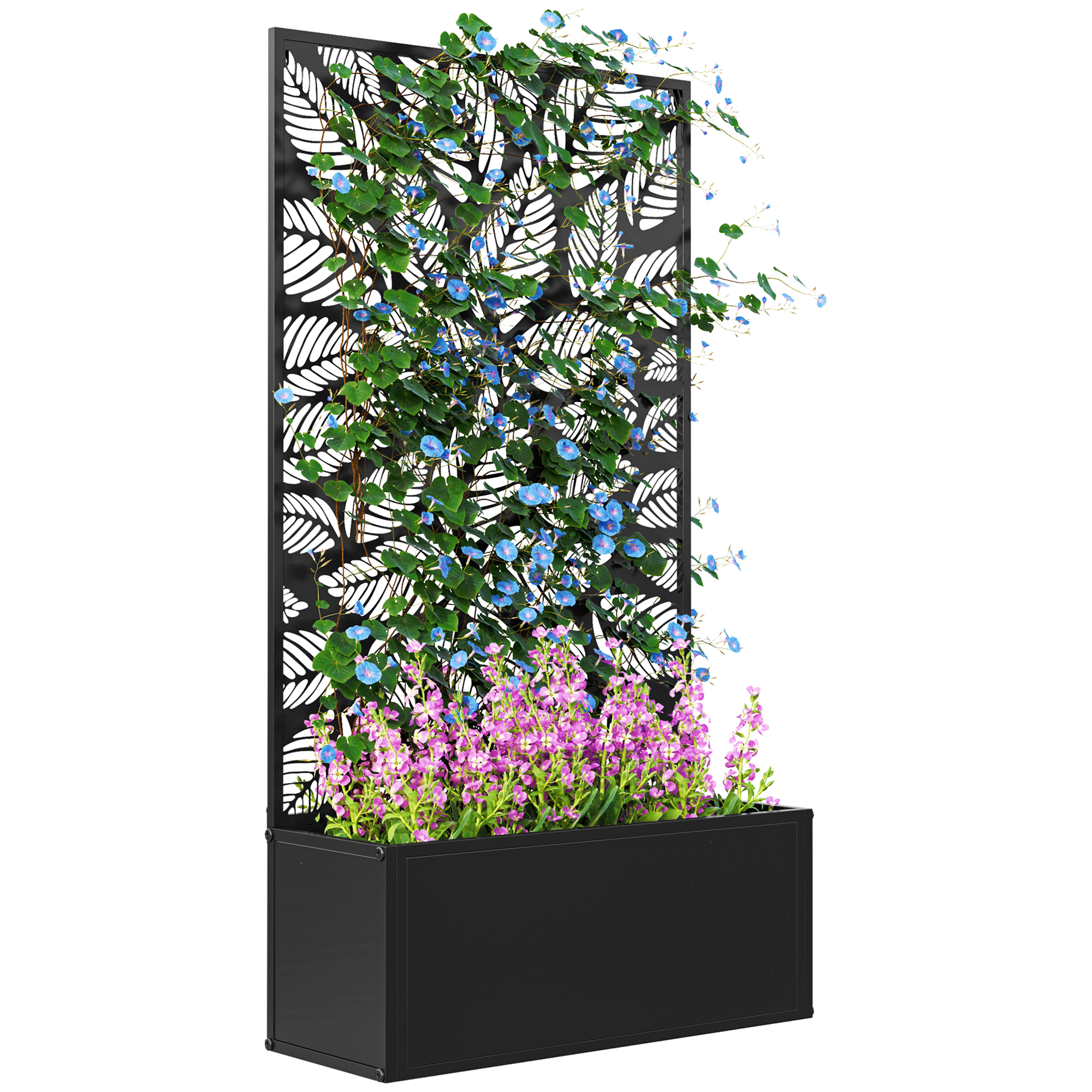 Metal Garden Bed with Trellis for Climbing Plants, Freestanding or Wall Mounted Flower Bed for Garden, Patio, Balcony