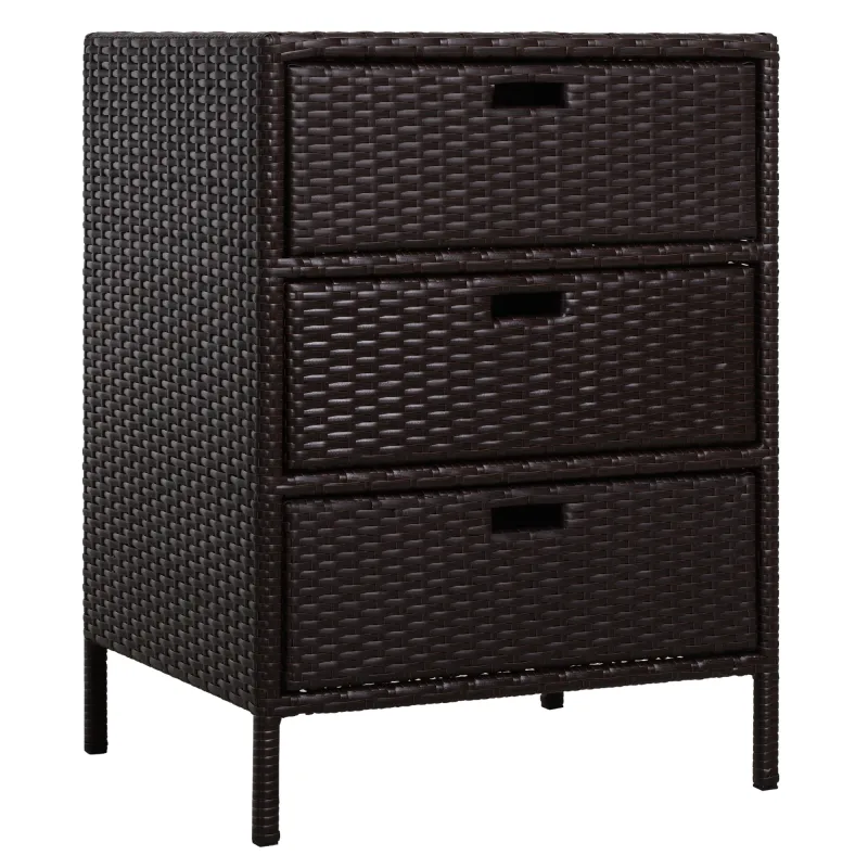 Patio PE Rattan Storage Cabinet, Wicker Pool Cabinet Organizer, Outdoor Towel Rack for Pool with 3 Drawers, Brown