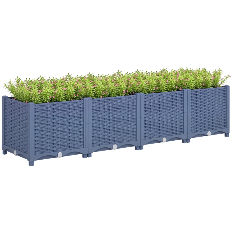 Plastic Raised Garden Bed, 5 x 1 x 1 ft Outdoor Flower Box with Drainage Holes for Vegetables, Herbs, Blue