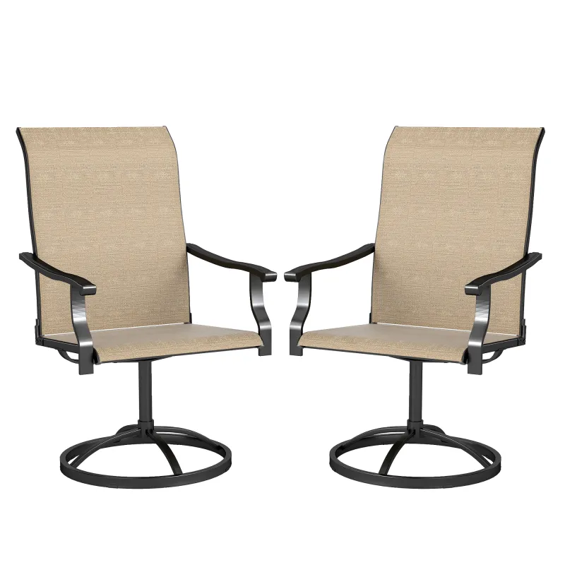 Patio Swivel Chairs Set of 2, High Back Patio Dining Chairs with All-Weather Mesh for Backyard, Lawn, Garden, Brown