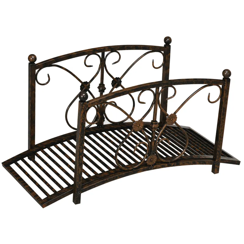Garden Bridge 3.3FT, Decorative Classic Backyard Pond Bridge with Safety Railings Brown