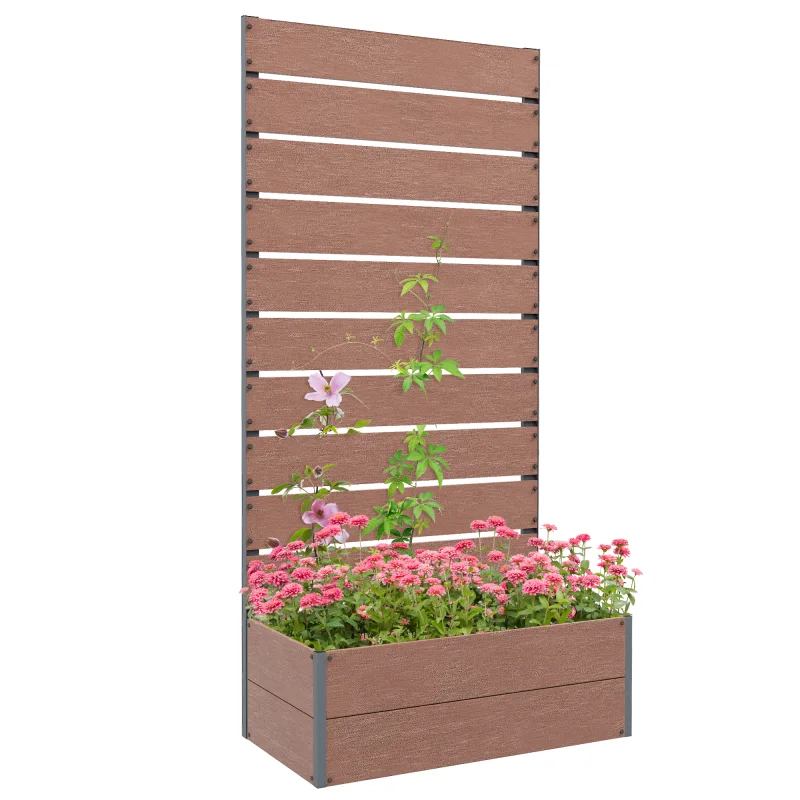 Trellis Planter for Climbing Plants, Raised Garden Bed with Trellis, Planter Box for Outdoor, 28.25" x 15" x 59", Brown
