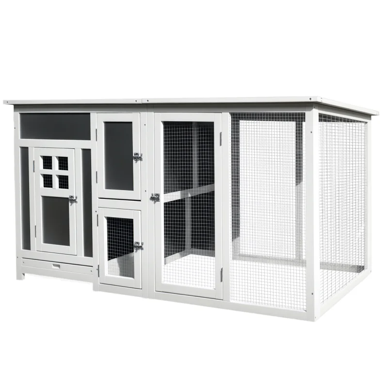 63" Chicken Coop Wooden Chicken House Rabbit Hutch Poultry Cage Hen Pen Backyard PC Roof with Run Box