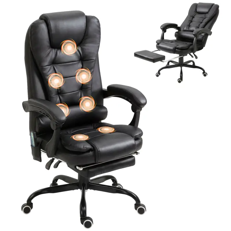 7-Point Vibrating Massage Office Chair High Back Massaging Office Desk Chair with Lumbar Support, Footrest, Black