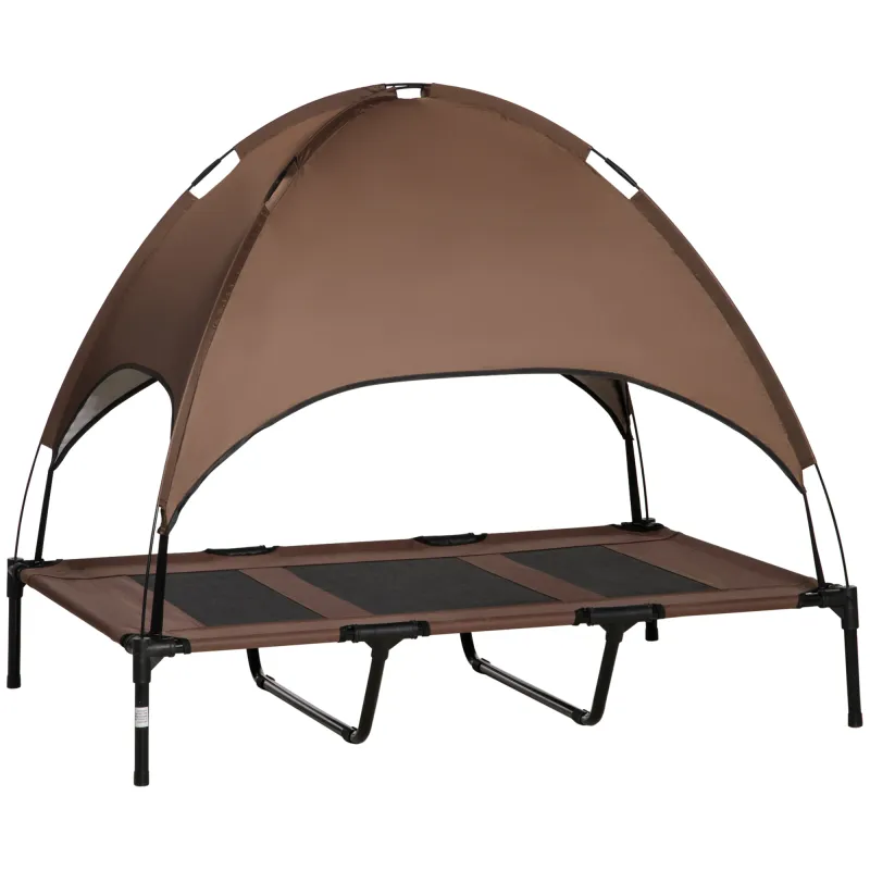 48" x 36" Elevated Portable Dog Cot Cooling Pet Bed with UV Protection Canopy Shade, Coffee