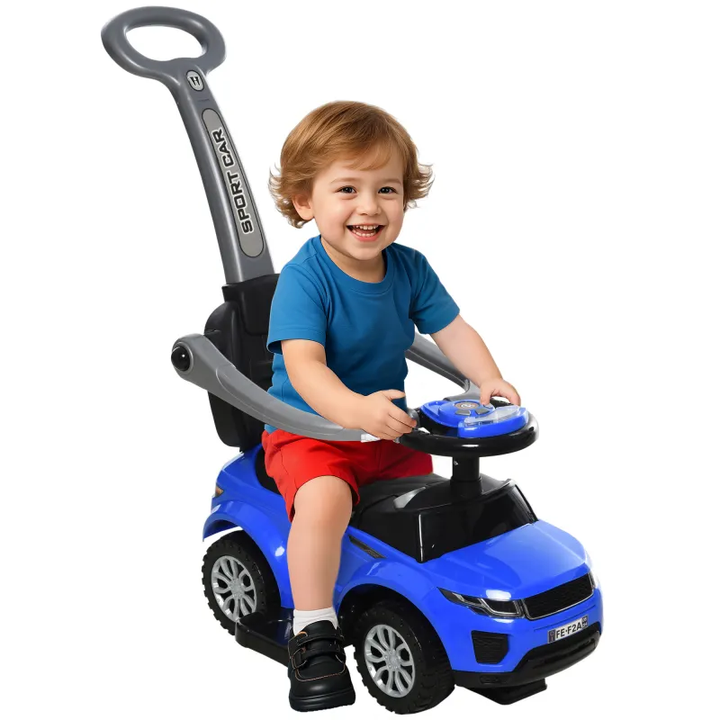 3 In 1 Push Cars for Toddlers Kid Ride on Push Car Stroller Sliding Car with Horn Music Light Function, Blue
