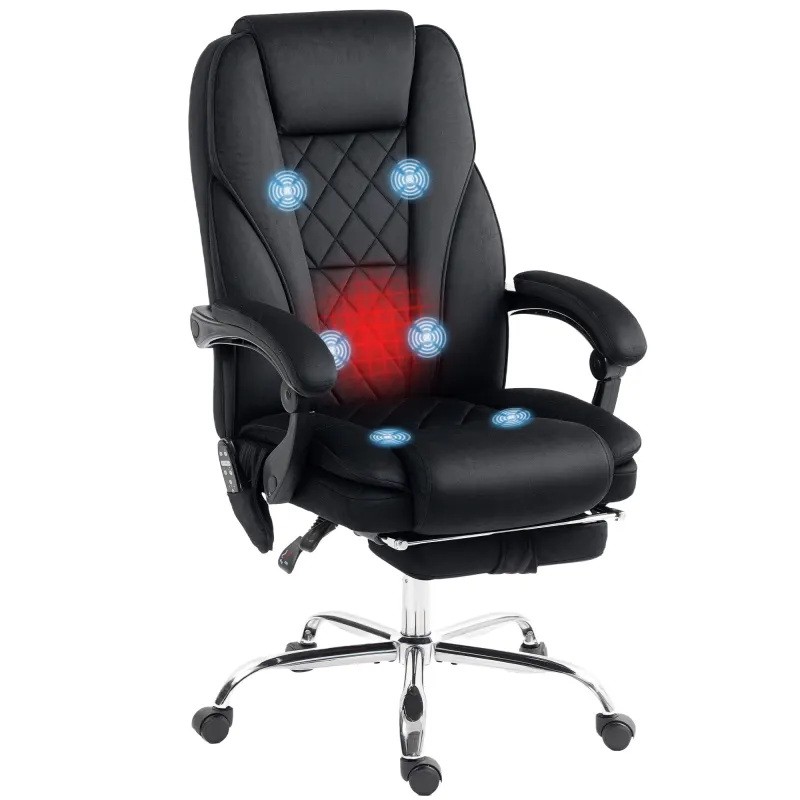 Massage Office Chair, Heated Reclining Computer Chair with Adjustable Height and Footrest, Black