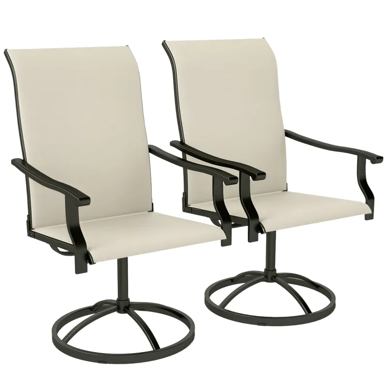 Patio Swivel Chairs Set of 2, High Back Patio Dining Chairs with All-Weather Mesh for Backyard, Lawn, Garden, Beige