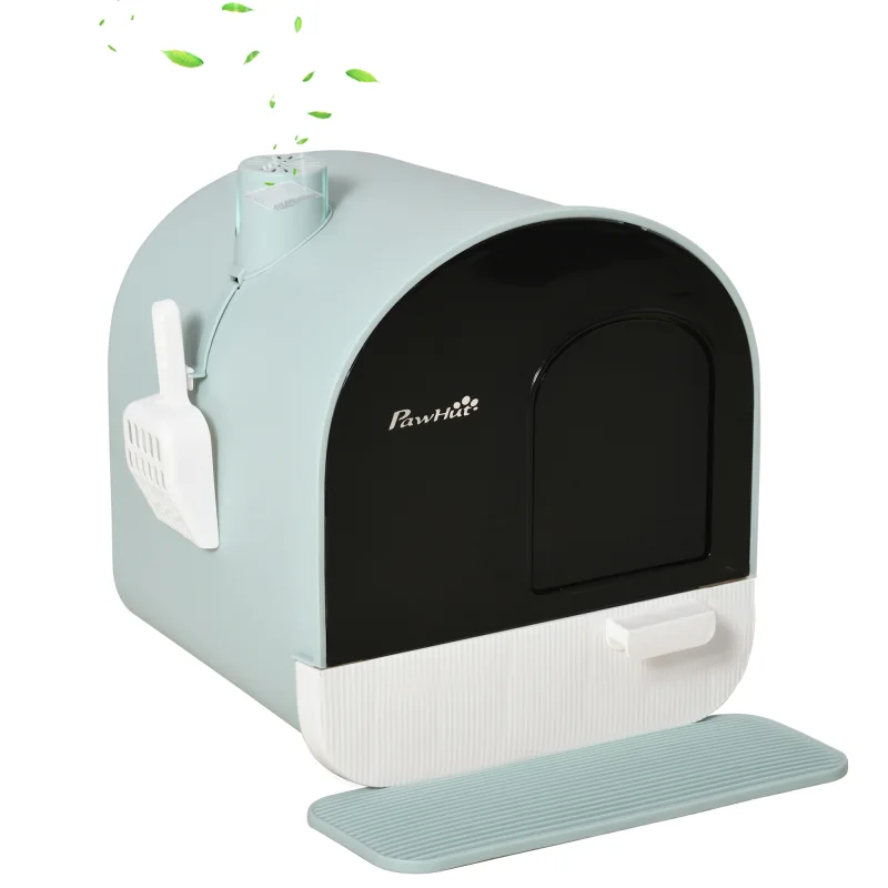 Fully Enclosed Cat Litter Box with Lid & Drawer Design, Covered Litter Box Anti-Leakage, Anti-Splashing, Green