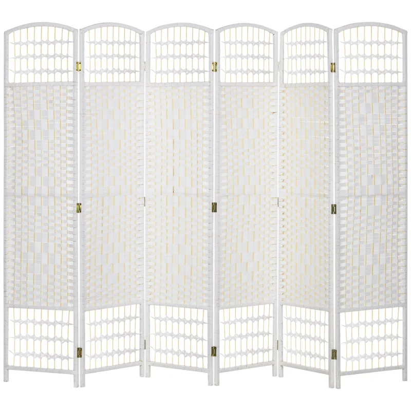 6 Panel Folding Room Divider Portable Privacy Screen Wave Fiber Room Partition for Home Office White