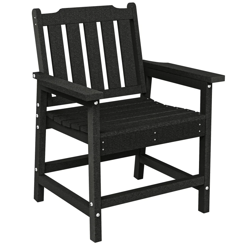 All-Weather Patio Chair, HDPE Patio Dining Chair, Heavy Duty Wood-Like Outdoor Furniture for Garden, Backyard, Deck, Porch, Lawn, Black