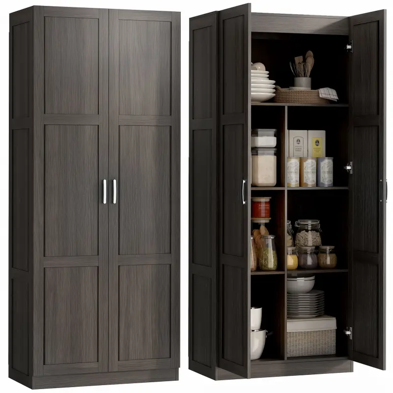 Farmhouse Pantry Cabinet, 71" Tall Kitchen Pantry Storage Cabinet with Soft-Close Hinges, Adjustable Shelves, Espresso