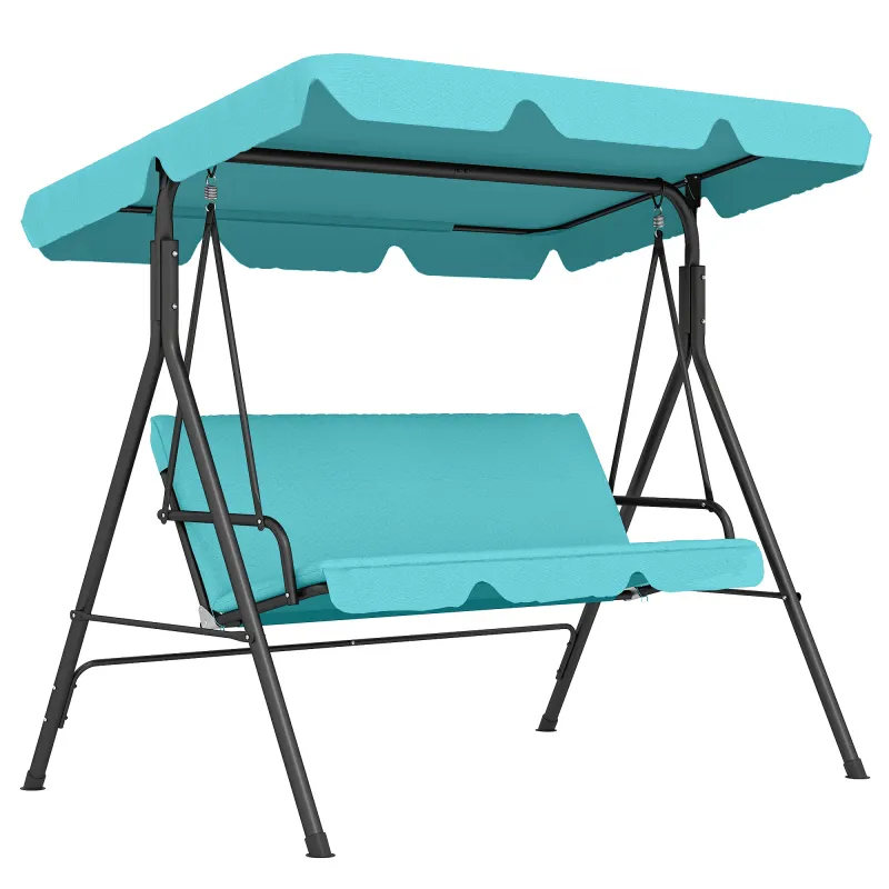 3-Seat Outdoor Patio Swing Chair with Removable Cushion, Steel Frame Stand and Adjustable Tilt Canopy, Green