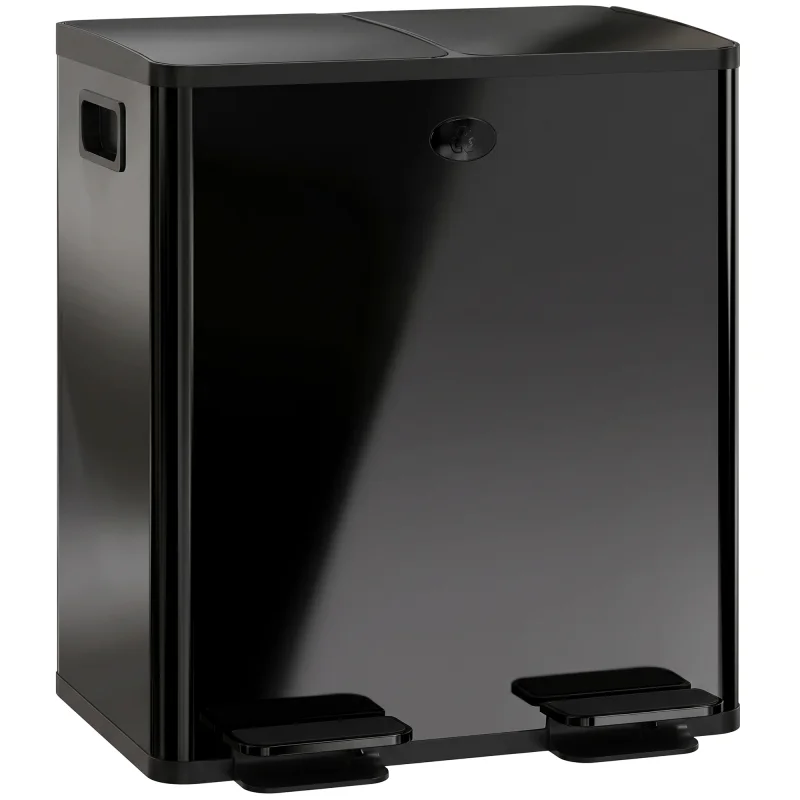 Trash Can, 2 x 5 Gallon Stainless Steel Garbage Can with Soft Close, Stay-Open Lid, Pedals, Inner Buckets, Black