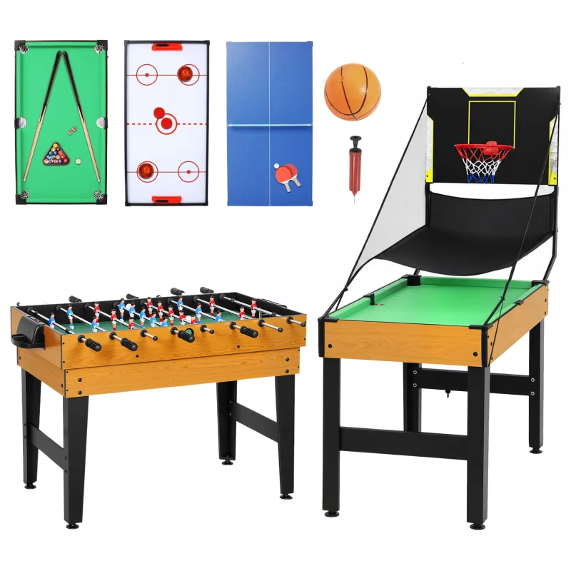 5-in-1 Multi Game Table, 53" Combo Table with Foosball, Pool, Ping Pong, Ice Hockey & Basketball, Game Room Sports Set
