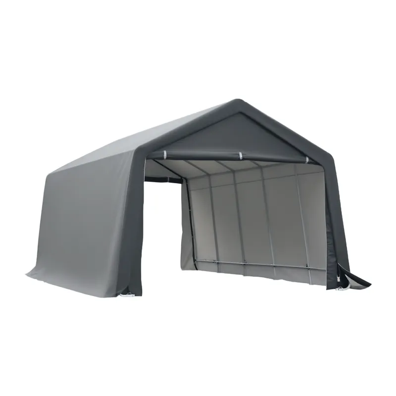 12' x 20' Carport Portable Garage, Heavy Duty Storage Tent, Patio Storage Shelter w/ Anti-UV PE Cover, Gray