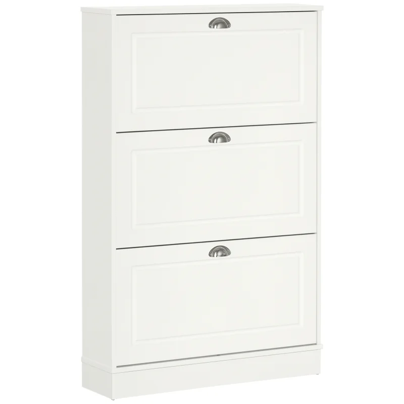 Shoe Cabinet, Narrow Shoe Storage Cabinet with 3 Flip Drawers, Holds 12 Pairs for Entryway, Hallway, White