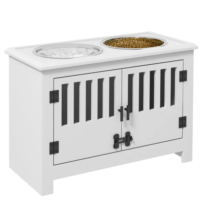 Dog Food Storage Cabinet with Bowls & Dog Feeding Station, White