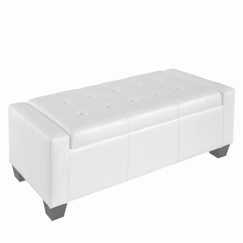 50.5" Faux Leather Rectangular Tufted Storage Ottoman for Living Room, Entryway, or Bedroom, White