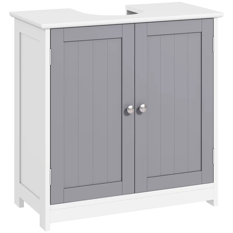 Pedestal Sink Storage Cabinet, Bathroom Sink Cabinet with U-Shape Cut-Out and Adjustable Shelf, White and Gray